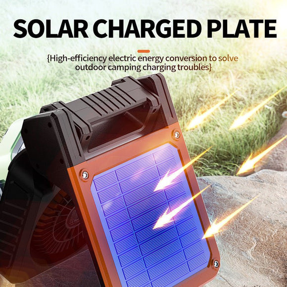 Solar & USB Rechargeable Camping Fan with LED Light - Portable Power Bank, 180° Collapsible(Orange) - RnR Galore