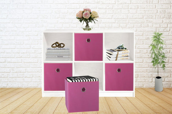 SORTI 27x28x27 CM Dark Pink 8 - Pack Foldable Storage Cubes - Fabric Bookcase Organizers for Toys and More - RnR Galore