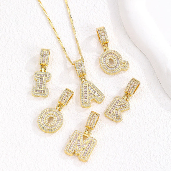 Sparkling Cubic Zirconia Initial Letter Necklace Set - Gold Plated Two - Piece Design(E) - RnR Galore