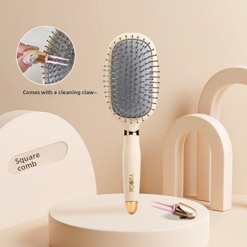 Square comb Soft Touch Air Cushion Hair Brush with Built - in Cleaning Claw Detangling Massage Comb for Wet and Dry Hair Gentle Scalp Care - RnR Galore