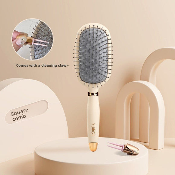 Square comb Soft Touch Air Cushion Hair Brush with Built - in Cleaning Claw Detangling Massage Comb for Wet and Dry Hair Gentle Scalp Care - RnR Galore