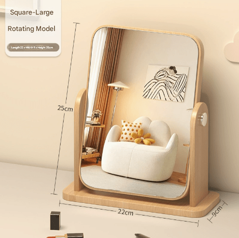 Square Rotating Mirror - Extra Large Tabletop Makeup Mirror - Large Wooden Swivel Vanity Mirror for Desk - RnR Galore