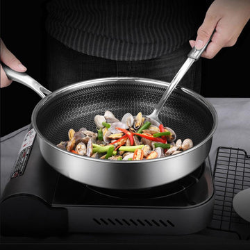 Stainless Steel Frying Pan Non - Stick Cooking Frypan Cookware 30cm Honeycomb Single Sided without lid - RnR Galore