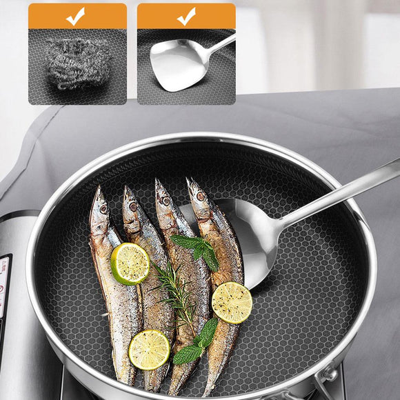 Stainless Steel Frying Pan Non - Stick Cooking Frypan Cookware 32cm Honeycomb Double Sided - RnR Galore