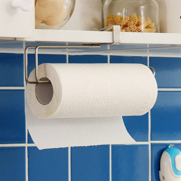 Stainless Steel No - punch Roll Paper Rack for Kitchen Cabinet Cling Film Storage Rack - Silver - RnR Galore