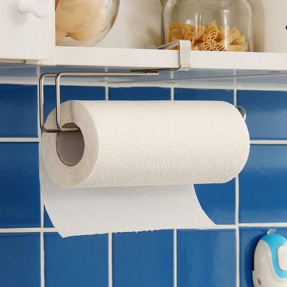 Stainless Steel No - punch Roll Paper Rack for Kitchen Cabinet Cling Film Storage Rack - Silver - RnR Galore