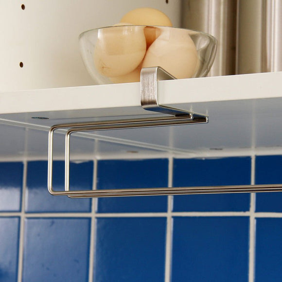 Stainless Steel No - punch Roll Paper Rack for Kitchen Cabinet Cling Film Storage Rack - Silver - RnR Galore