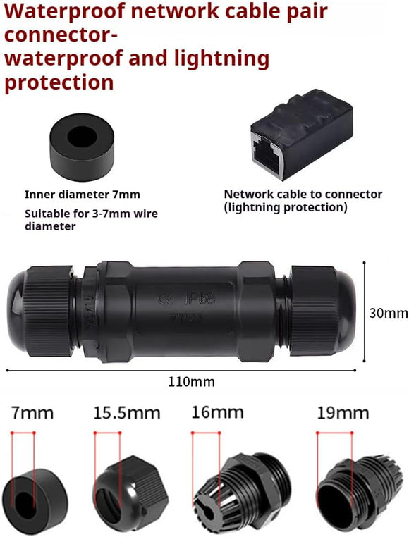 Starlink Ethernet Connector,RJ45 Coupler, Ethernet Female to Female Extender with Lightning Protection and IP68 Waterproof,CAT8/CAT7/CAT6/CAT5E Cables - RnR Galore