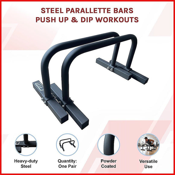 Steel Parallette Bars for Push Ups, Dips & Calisthenics Home Strength Training - RnR Galore