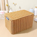 Storage Box Bedroom Organizer Faux Rattan Woven Basket with Lid Home - RnR Galore