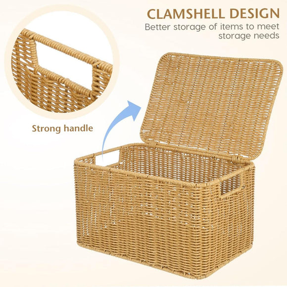 Storage Box Bedroom Organizer Faux Rattan Woven Basket with Lid Home - RnR Galore