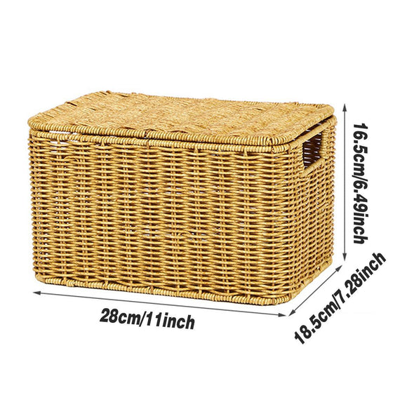 Storage Box Bedroom Organizer Faux Rattan Woven Basket with Lid Home - RnR Galore