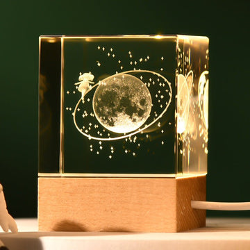 Stroll through the starry sky Luminous 3D Crystal Cube Night Light - Laser Engraved Artwork with Solid Wood Base - RnR Galore