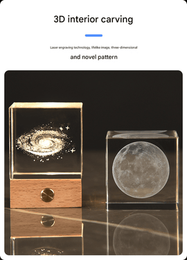 Stroll through the starry sky Luminous 3D Crystal Cube Night Light - Laser Engraved Artwork with Solid Wood Base - RnR Galore