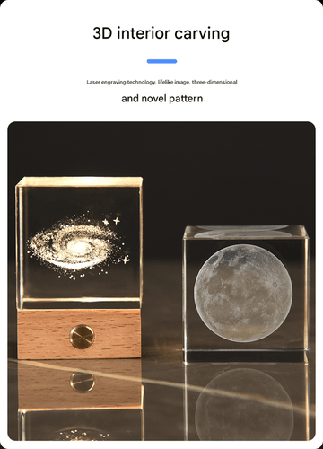Stroll through the starry sky Luminous 3D Crystal Cube Night Light - Laser Engraved Artwork with Solid Wood Base - RnR Galore