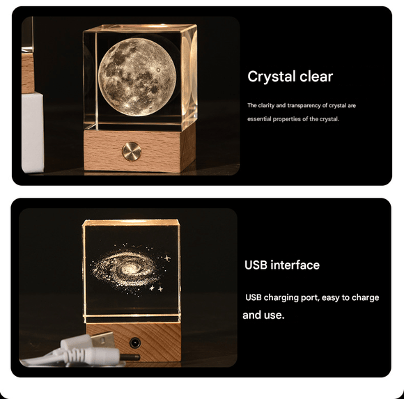 Stroll through the starry sky Luminous 3D Crystal Cube Night Light - Laser Engraved Artwork with Solid Wood Base - RnR Galore