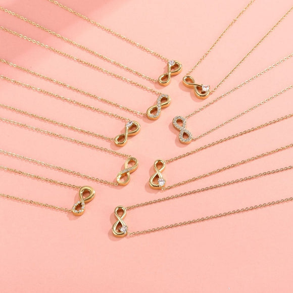 Style 1 Gold Infinity Necklace for Women - Dainty Titanium Steel Pendant with Sparkling Cubic Zirconia - RnR Galore