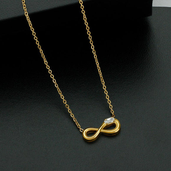 Style 1 Gold Infinity Necklace for Women - Dainty Titanium Steel Pendant with Sparkling Cubic Zirconia - RnR Galore