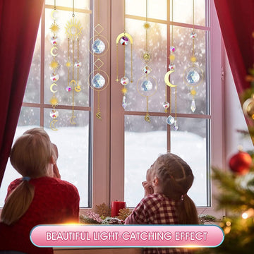 (Style 4) 4 pcs Crystal Wind Chimes - Sun Catcher Star Moon Dream Catcher for Window 32cm - RnR Galore