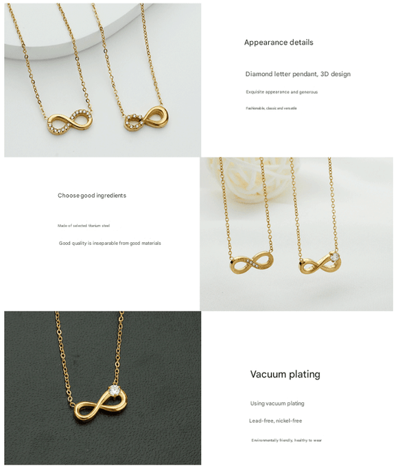 Style 4 Gold Infinity Necklace for Women - Dainty Titanium Steel Pendant with Sparkling Cubic Zirconia - RnR Galore