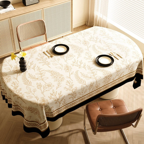Style A Black and Beige Premium PVC Tablecloth - Oil & Water Resistant Table Cover for Dining Tables (120 x 180 cm) - RnR Galore