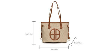Stylish Large Capacity Tote Bag with PU Leather Trim & Logo Detail(Beige with brown) - RnR Galore