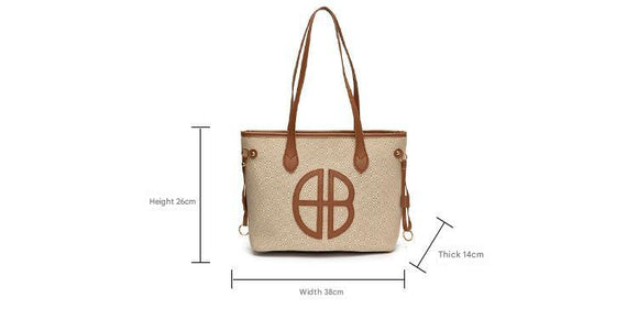 Stylish Large Capacity Tote Bag with PU Leather Trim & Logo Detail(Beige with brown) - RnR Galore