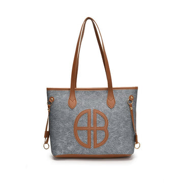 Stylish Large Capacity Tote Bag with PU Leather Trim & Logo Detail(Blue and Brown) - RnR Galore