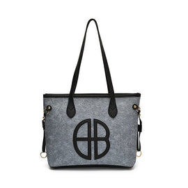 Stylish Large Capacity Tote Bag with PU Leather Trim & Logo Detail(Blue with black) - RnR Galore