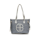 Stylish Large Capacity Tote Bag with PU Leather Trim & Logo Detail(Blue with Silver) - RnR Galore