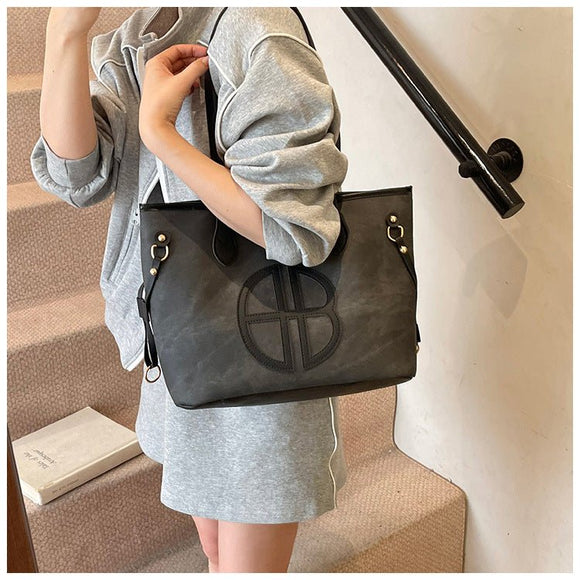 Stylish Large Capacity Tote Bag with PU Leather Trim & Logo Detail(Blue with Silver) - RnR Galore