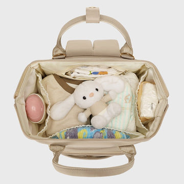 Stylish Mom Backpack with Insulated Bottle Pocket – Multi - Compartment Diaper Bag, Anti - Theft Phone Pocket, Large Capacity Baby Organizer, Travel Backpack for Moms (Apricot) - RnR Galore