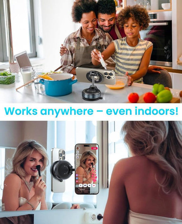 Suction Cup Phone Mount , 360° Adjustable Magnetic Car Phone Holder, Pocket Size Foldable Car Mount, Cell Phone Holders for Your Car for iPhone Series - Black - RnR Galore