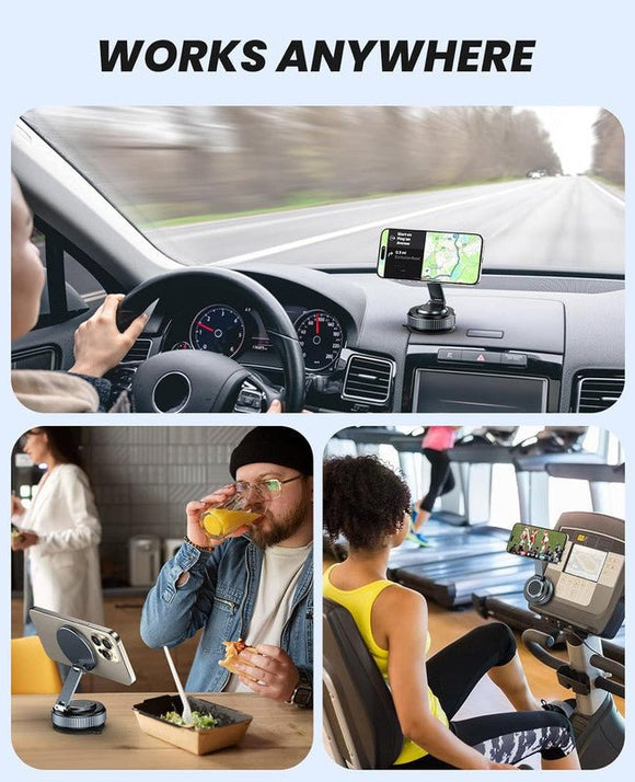 Suction Phone Mount for Car Dashboard/Windshield - 360°Adjustable Magnetic Phone Holder for Car, Foldable Car Phone Holder for iPhone Series (Carbon Fiber & Aluminum Alloy) - RnR Galore