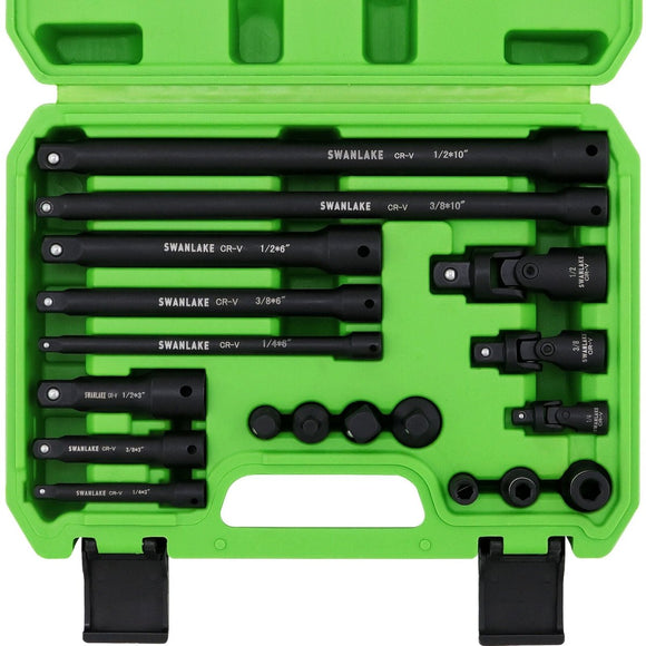 SWANLAKE 18Pcs Drive Tool Accessory Set Extension Bars Impact Universal Joint - RnR Galore