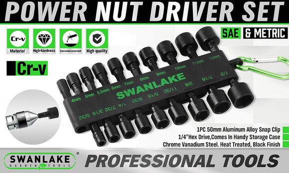 Swanlake 20Pcs Garden Tools Power Nut Driver Set Impact Drill SAE and Metric(will be no tracking) - RnR Galore