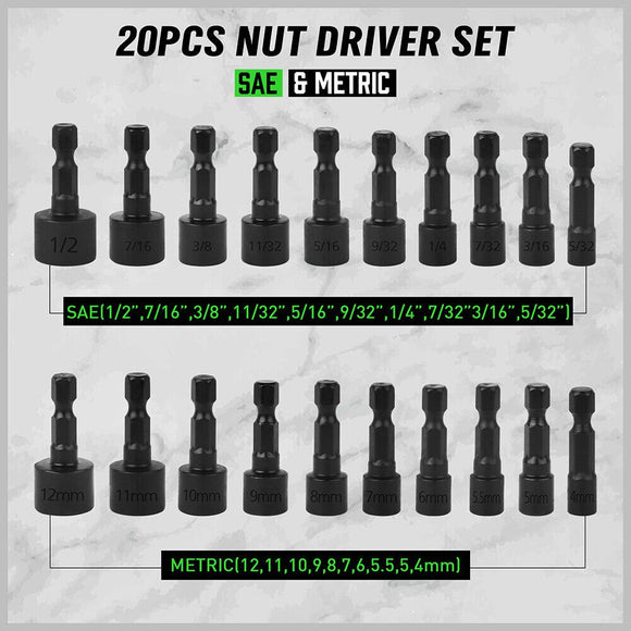 Swanlake 20Pcs Garden Tools Power Nut Driver Set Impact Drill SAE and Metric(will be no tracking) - RnR Galore