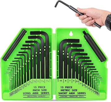SWANLAKE 32PCS Hex Key Set, Allen Wrench Set Inch/Metric MM(0.7mm - 10mm) SAE(0.028" - 3/8) - RnR Galore