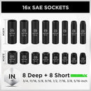 SWANLAKE 3/8" Drive Impact Socket Set, 50 - Piece Standard SAE (5/16 to 3/4 inch) and Metric (8 - 22mm) Size, 6 Point, Cr - V, 3/8 - Inch Ratchet Handle, Extension Bar, Universal Joint - RnR Galore