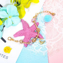 Sweet Style Crystal Rhinestone Gold Star Moon Pendant Cute Pink Bead Bracelet(19cm) - RnR Galore