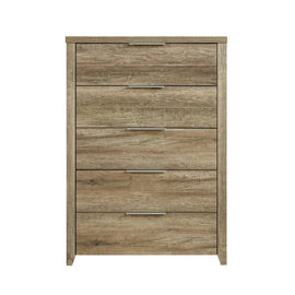 Tallboy with 5 Storage Drawers Natural Wood like MDF in Oak Colour - RnR Galore