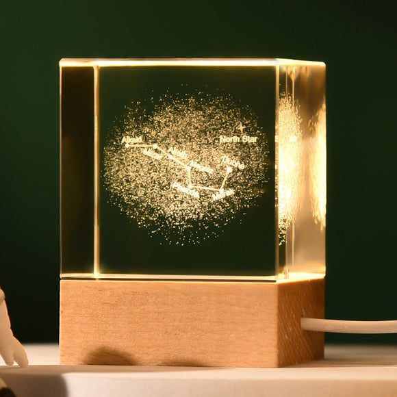 The Big Dipper Luminous 3D Crystal Cube Night Light - Laser Engraved Artwork with Solid Wood Base - RnR Galore