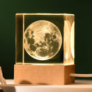 The Moon Luminous 3D Crystal Cube Night Light - Laser Engraved Artwork with Solid Wood Base - RnR Galore
