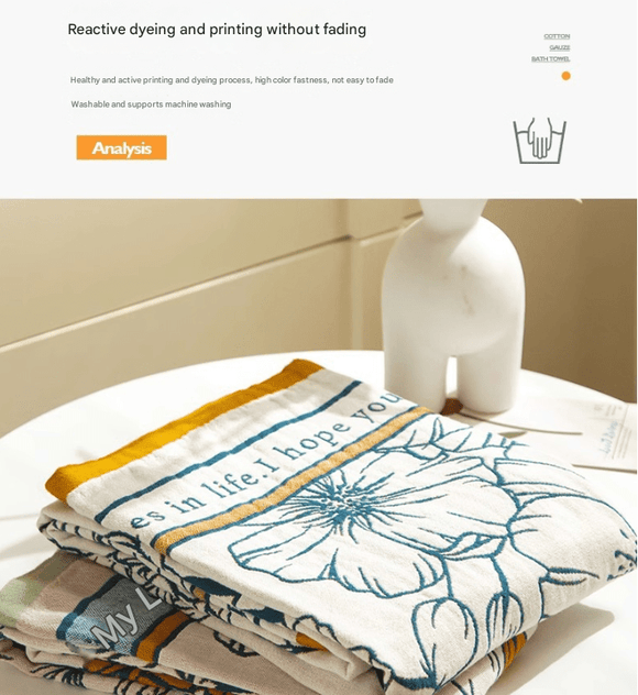 The Story of Broken Flowers 40S Pure Cotton Gauze Bath Towel - Extra Large, Thick, Soft, and Highly Absorbent for Adults - RnR Galore