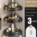 Three layers of elegant black Premium No - Drill Corner Shower Caddy - Thickened ABS Bathroom Storage Shelf with Hooks, Quick Wall Mount Organiser - RnR Galore