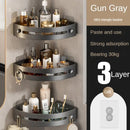 Three layers of gun gray Premium No - Drill Corner Shower Caddy - Thickened ABS Bathroom Storage Shelf with Hooks, Quick Wall Mount Organiser - RnR Galore