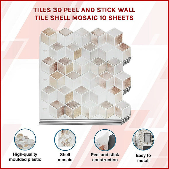 Tiles 3D Peel and Stick Wall Tile Shell Mosaic 10 Sheets - RnR Galore