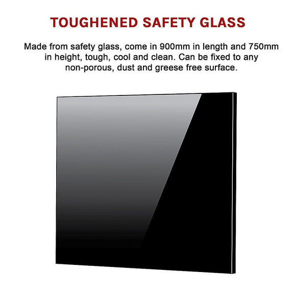 Toughened 90cm x 75cm Black Glass Kitchen Splashback - RnR Galore