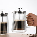 Transparent Elegant Ribbed Double Wall Glass French Press - 1000ml Heat Resistant Coffee and Tea Maker with Stainless Steel Filter - RnR Galore