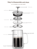 Transparent Elegant Ribbed Double Wall Glass French Press - 1000ml Heat Resistant Coffee and Tea Maker with Stainless Steel Filter - RnR Galore